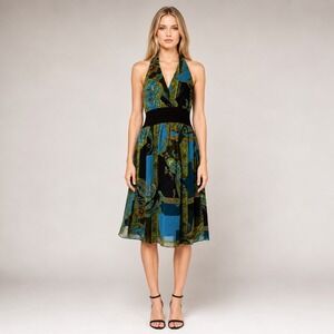 Bahari Paisley Halter Dress Y2K Resort Coastal Fairycore Chic Sedona Size 10
